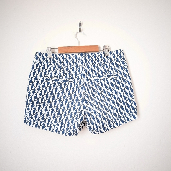J Crew White Navy Blue Seahorse Beach Print Low Rise Stretch Cotton Shorts - Picture 5 of 6
